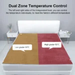 Dual Zone Temperatuurregeling voor matrassen met onafhankelijke links en rechts verwarming. Lage stand 30°C, hoge stand 50°C.